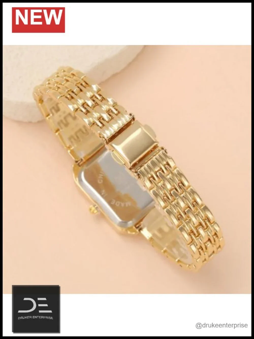 Rectangle Gold-Tone Bracelet Watch with Quartz Movement